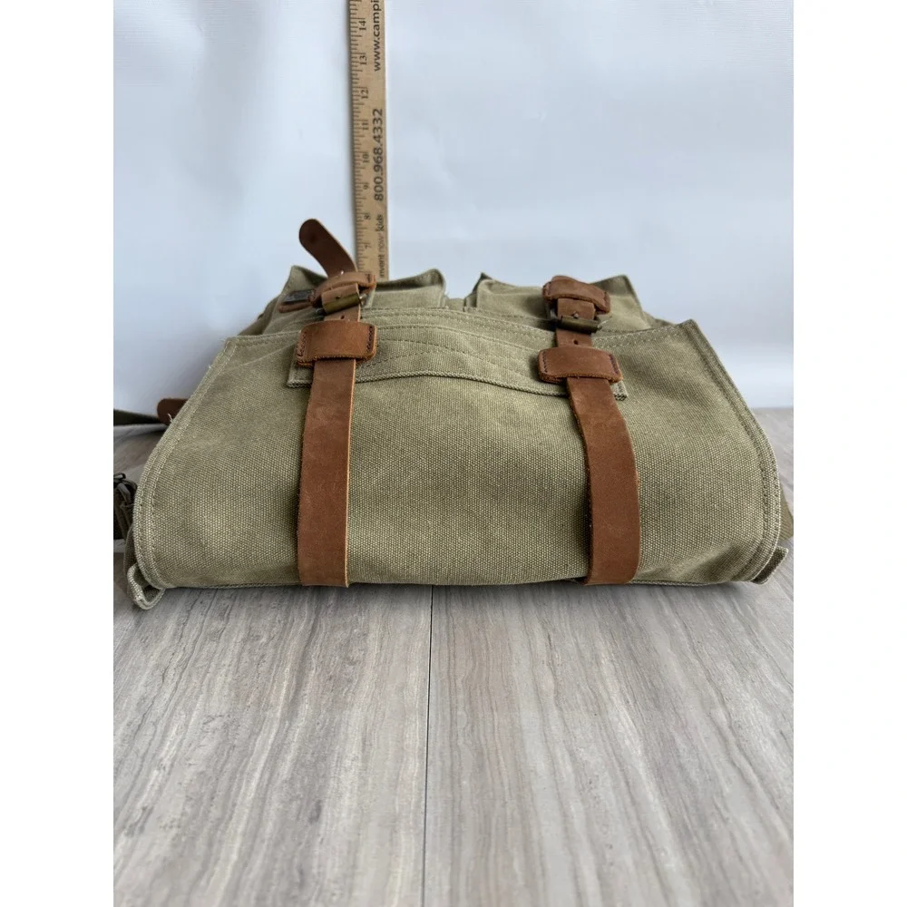 Sechunk Messenger Bag Olive Green Canvas Leather Trim Vintage Military Travel